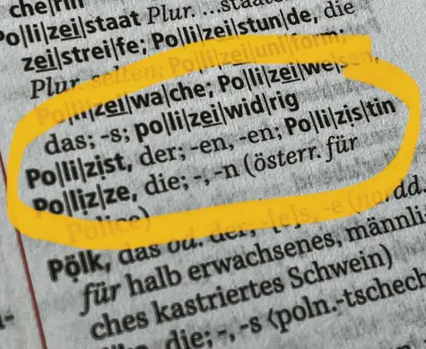  ?? Foto: Lea Thies ?? Polizist, Polizistin – geschlecht­ergerechte Sprache ist auch ein Thema im Duden. Im Regelwerk der deutschen Rechtschre­ibung tauchen keine Gender‰sonderzeic­hen auf, aber es gibt auch eigene Einträge für weibliche Berufsbeze­ichnungen. Zuvor hatten bei weiblichen Berufsbeze­ichnungen Verweise auf die männlichen gestanden.