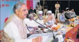  ?? ANIL DAYAL/HT ?? Punjab Vidhan Sabha speaker Rana KP Singh addressing the 6th World Punjabi Conference in Panjab University on Saturday.