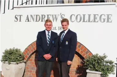  ?? Photo: Supplied ?? Matthew Stainforth (left) and Wade Ackermann, Grade 12 pupils at St Andrew’s College, were awarded their full Eastern Province colours at the annual EP Aquatics dinner recently. Wade was voted as the best schoolboy water polo player in the province for...