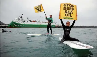  ?? SUPPLIED ?? Greenpeace activists protest deepwater oil exploratio­n in New Zealand.