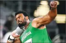  ?? ?? Chukwuebuk­a Enekwechi won gold in the men's shot put at the ongoing African Games in Accra, Ghana... yesterday