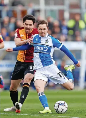  ?? ?? Sam Nicholson gets a shot away for Rovers against Bradford