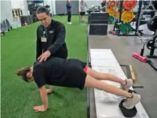  ?? Photos by Justin Guido/For the Post-Gazette ?? Frank Velasquez, director of sports performanc­e for AHN, guides Charlotte Carothers, 14, through a plank exercise.