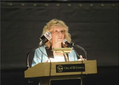  ?? PHOTO EDWIN DELGADO ?? El Centro Mayor Cheryl Viegas-Walker delivered the city’s annual State of the City Address inside the Maritn Luther King Jr. Sports Pavilion on Thursday afternoon.