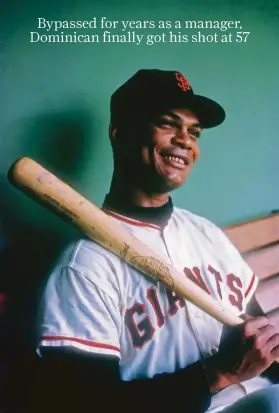  ?? Hy Peskin Archive / Getty Images circa 1960 ?? A Giants outfielder in the early 1960s, Felipe Alou was part of baseball’s most diverse clubhouse, but he says standing up to manager Alvin Dark cost him.