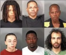  ??  ?? (clockwise) Jabril Collier, Khambrel Sullivan, Robert Bennette, Keith Bellmont, Michael Owens and Anthony Gonzalez 42, was arrested Sunday after police saw him walking toward a crowd of people on Daymond Street armed with a steel cleaver. It’s unclear...