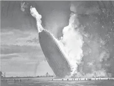  ?? Associated Press ?? The Hindenburg crashes to earth in flames after exploding at the U.S. Naval Station in Lakehurst, N.J., on May 6, 1937. Thirty-five passengers and crew were killed; 62 survived. A worker on the ground also died.