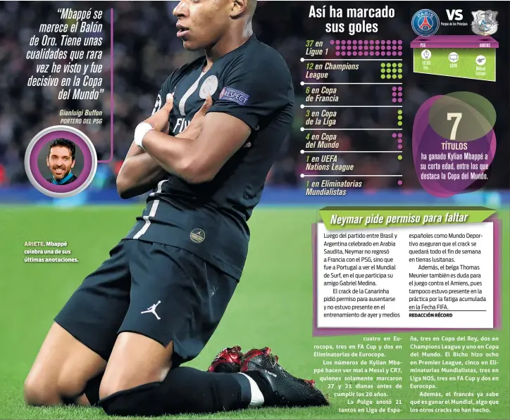  ??  ?? ARIETE. Mbappé celebra una de sus últimas anotacione­s.