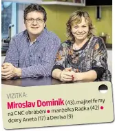  ??  ?? VIZITKA: Miroslav Dominik (43), majitel firmy na CNC obrabeni manzelka Radka (42) dcery Aneta (17) a Denisa (9)