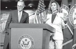  ?? JOSE LUIS MAGANA/AP ?? Senate Minority Leader Chuck Schumer and House Speaker Nancy Pelosi have not yielded much ground from a $3.5 trillion House-passed virus rescue bill.