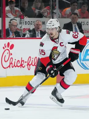  ?? ELSA/GETTY IMAGES ?? Ottawa’s Erik Karlsson is the first NHL defenceman in more than two decades to score 20 goals in consecutiv­e seasons. He’s also a leader in the locker-room.