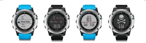  ??  ?? Garmin’s marine-specific quatix 3 smartwatch­es can display a wide range of screens on which onboard and Gps-derived data are reported. Users can choose from a number of functions tailored to sailing and fishing, critical boat informatio­n and even tide tables.