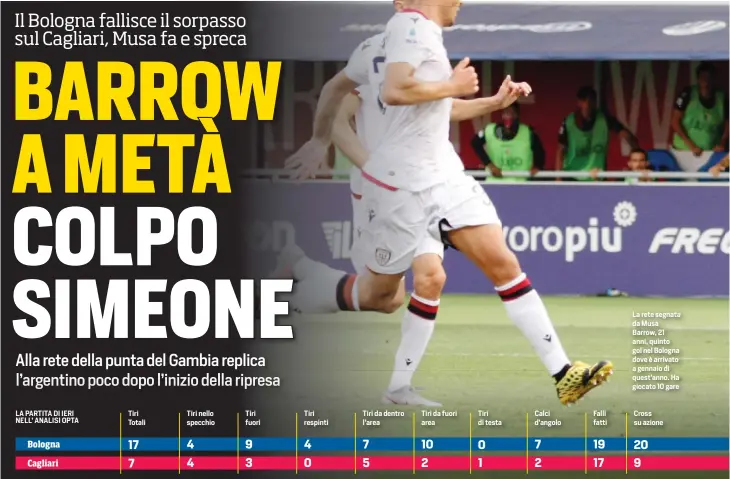  ??  ?? La rete segnata da Musa Barrow, 21 anni, quinto gol nel Bologna dove è arrivato a gennaio di quest’anno. Ha giocato 10 gare
