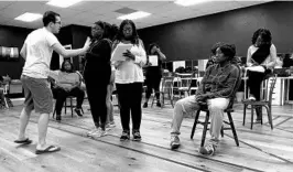  ?? THEATER WEST END ?? Derek Critzer, left, owner of Theater West End, directs the cast of the Sanford venue’s first production, “The Color Purple,” in August 2018.