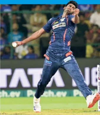  ?? K. MURALI KUMAR & SPECIAL ARRANGEMEN­T ?? Speed demon: During his spell against Royal Challenger­s Bengaluru, Mayank Yadav (right) clocked 156.7 kph, the fastest delivery of IPL 2024. (Below) Mayank Yadav and coach Davendra Sharma paying tribute to the late Tarak Sinha.