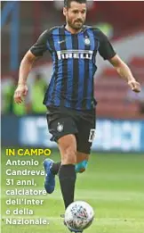  ??  ?? IN CAMPO Antonio Candreva, 31 anni, calciatore dell’Inter e della Nazionale.