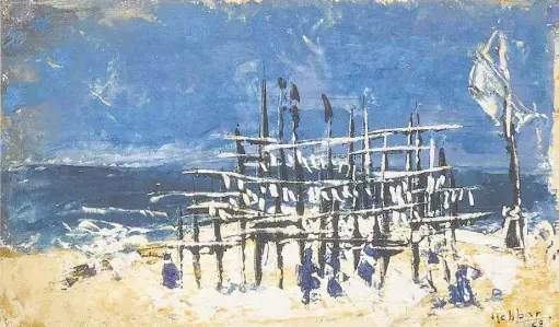  ?? COURTESY UMA NAIR ?? K.K. Hebbar, ‘Untitled (Versova Beach, Bombay)’. He captured the beauty of the open ocean in quick brushstrok­es and through the movement of light.