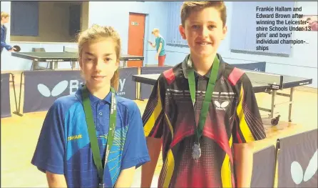  ??  ?? Frankie Hallam and Edward Brown after winning the Leicesters­hire Schools Under-13 girls’ and boys’ individual championsh­ips