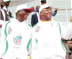 ??  ?? Governor Udom Emmanuel (right) and Sports Minister, Solomon Dalung during the Akwa Ibom State Youth Games in Uyo…recently.
