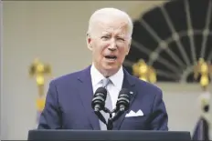  ?? KASTER/AP CAROLYN ?? President Joe Biden speaks in the Rose Garden of the White House in Washington, on Monday.