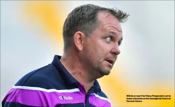  ??  ?? Will he or won’t he? Davy Fitzgerald is set to make a decision on his managerial future in the near future.