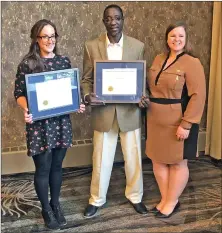  ?? Photo contribute­d ?? (L-R): Maire McNamee of McElhanney Consulting Services Ltd., Khalid Mohammed from the Town of High River, and Erin O Neill, APPI President.