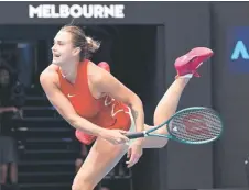  ?? — AFP photo ?? Sabalenka serves against Tsurenko during their women’s singles match on day six of the Australian Open tennis tournament.