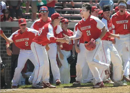  ?? MEDIANEWS GROUP PHOTO ?? Souderton’s Jacob Horton crosses home plate on a solo home run in the state semifinals back in 2019.