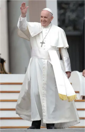  ??  ?? Pope Francis waves to crowds during this week’s general audience in St Peter’s Square. He has now admitted to a misjudgmen­t over the Chilean abuse scandal