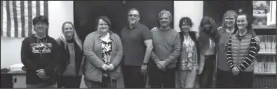  ?? Photo courtesy Alisha Papineau/ Nome Public Schools ?? NEW TEACHERS — From left to right: Victor Sanders, High School PE teacher; Tricia Shambach, NES SPED Teacher; Cassie Laurence, Middle School Generalist; Nicholas Settle, NES Assistant Principal; Donald Donaldson, 5th Grade Teacher; Peggy Simpson, NES SPED Teacher; Kosten Woodard, NBMHS SPED Teacher; Mary Donaldson, SPED Director; Erika Rhodes, Middle School Generalist.