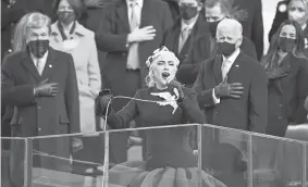  ?? ROBERT DEUTSCH/USA TODAY ?? Lady Gaga performs the national anthem Wedneday during the Inaugurati­on of President Joe Biden and Vice President Kamala Harris.