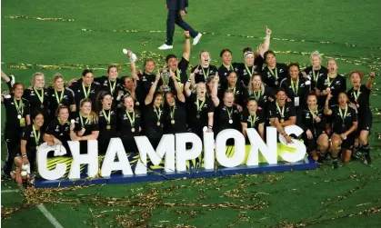  ?? Photograph: Greg Bowker/Getty Images ?? The New Zealand Black Ferns celebrate winning the Rugby World Cup 2021 Final match against England at Eden Park.