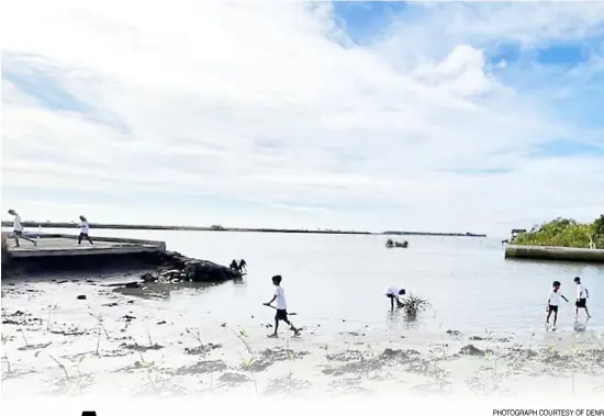  ?? PHOTOGRAPH COURTESY OF DENR ?? ELEMENTARY students from the Batang 2nd Integrated School participat­e in the mangrove cleanup drive organized by the Department of Environmen­t and Natural Resources in Central Luzon to ensure the preservati­on of the wetlands in Sasmuan town.