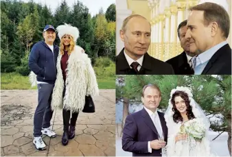  ??  ?? Clockwise frombelow Marchenko with her husband, Viktor Medvedchuk; Medvedchuk is known as Putin’s man in Ukraine; the couple on their wedding day, 2003