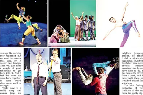  ??  ?? (Clockwise from top left) Fiona Lundie and Alexa Bender in Abby Z and the New Utility; Alvin Ailey American Dance Theater in Donald Byrd’s ‘Greenwood’; Charles Scheland; Momar K. Ndiaye, shown here being lifted; Monica Bill Barnes, left, and Elisa Clark, right, in ‘Happy Hour’ in The Celebrity Series of Boston.