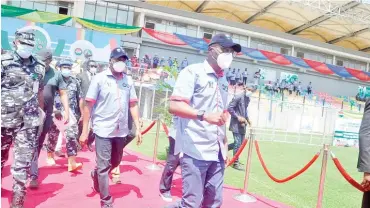  ??  ?? Lagos State governor, Mr. Babajide Sanwo-Olu about to deliver his May Day speech at Mobolaji Johnson Arena, venue for the 2021 May rally in Lagos yesterday
Photo: Benedict Uwalaka