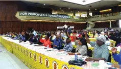  ?? — Picture: Tinashe Chitwanga ?? Zanu PF affiliate organisati­ons chant slogans during an interactiv­e meeting at the party headquarte­rs in Harare yesterday.