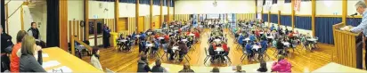  ?? PHOTOS: AL WILLIAMS & ALEXIA JOHNSTON ?? Anticipati­on . . . Eighty year 5 and 6 pupils, making up 27 teams from 14 schools compete in the Central South Island Spelling Quiz at Timaru Boys’ High School last night.