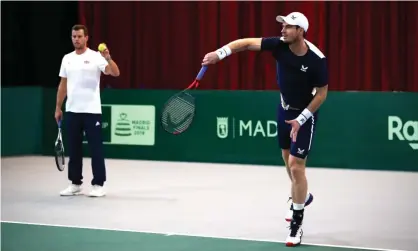  ??  ?? Andy Murray prepares for the Davis Cup as Leon Smith, Great Britain’s captain, helps out. Photograph: Clive Brunskill/Getty Images