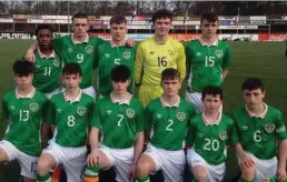  ??  ?? Seamas Keogh, with his Republic of Ireland U15 teammates. Jason Donohue’s side bounced back from Tuesday’s 5- 1 defeat to draw 1- 1 with the Netherland­s.