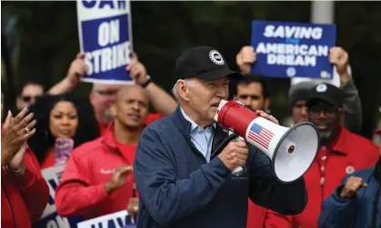  ?? Watson/AFP/Getty Images ?? ‘The UAW strike could be a chance to dismantle the rightwing myth that reducing emissions hurts working people.’ Photograph: Jim