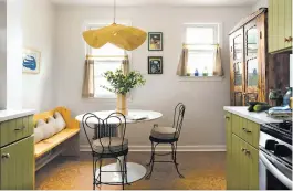  ?? THOMAS LEONCZIK VIA THE WASHINGTON POST ?? Natural cork flooring provides an unexpected, warm and textured foundation for this kitchen designed by Hollie Velten-Lattrell. An antique hutch provides ample storage and breaks up the standard cabinetry.