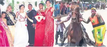  ??  ?? ALEGRÍA. Los juegos mecánicos atraen a niños y adultos en ambas ferias. Las reinas entrantes y salientes de Santa Rita lucen sus mejores galas. En Morazán el payaso Chonguito hace su show.