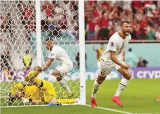  ?? Photo: London Evening Standard ?? Abdelhamid Sabiri of Morocco celebrates his goal against Belgium during the FIFA World Cup clash at Al Thumama Stadium in Qatar on November 27, 2022. Morocco won 2-0.