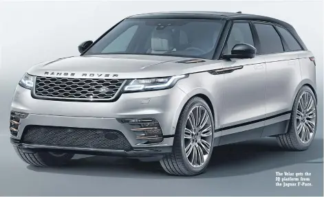  ??  ?? The Velar gets the IQ platform from the Jaguar F-Pace.