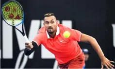  ??  ?? Nick Kyrgios hits a return against Ryan Harrison of the US during their men’s singles first round match at the Brisbane Internatio­nal tennis tournament in Brisbane in this Jan 1 file photo.