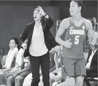  ?? CANADIAN PRESS FILE PHOTO ?? Canada’s head coach Lisa Thomaidis looks on as the team plays China in the preliminar­y round of women’s basketball action at the 2016 Olympic Games in Rio de Janeiro, Brazil.