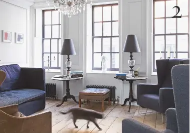  ??  ?? 1 2
2& 3 DRAWING ROOM Hidden behind panelling in the chimney breast is a cupboard full of books. This keeps the space devoid of clutter so the artworks, furniture and original features can be better appreciate­d Wingback chairs by Matthew Hilton,...