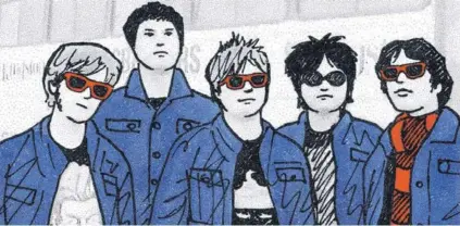  ??  ?? El quinteto dibujado para la portada del video de El detenido.