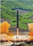  ?? Foto: dpa ?? Nordkoreas Regierung verbreitet­e das Bild vom Start der „Hwasong 14“